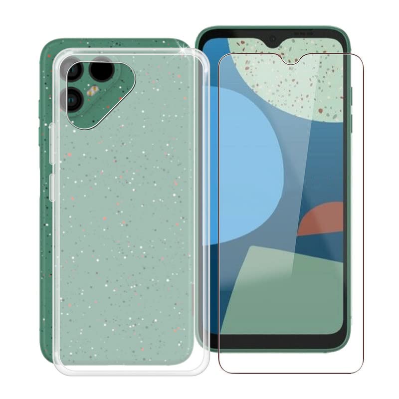 HGJTF Phone Case for Fairphone 4 (6.3") with 1 X Tempered Glass Screen Protector, Slim Translucent Shockproof X Anti-Scratch Soft TPU Gel Cover for