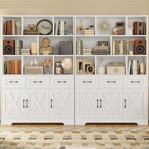 IRONCK Bookshelf with Drawers & Doors, Tall Bookshelf with Storage, Bookcase with Cabinets for Home Office, Living Room, White - Image 3