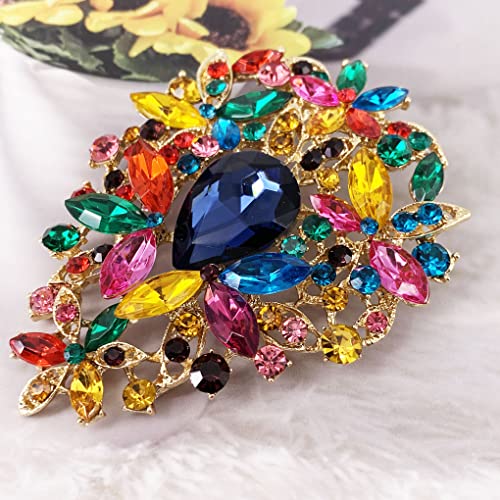 Image of SELOVO Leaf Bouquet Scarf Big Brooch Pin Broach Crystal Jewelry