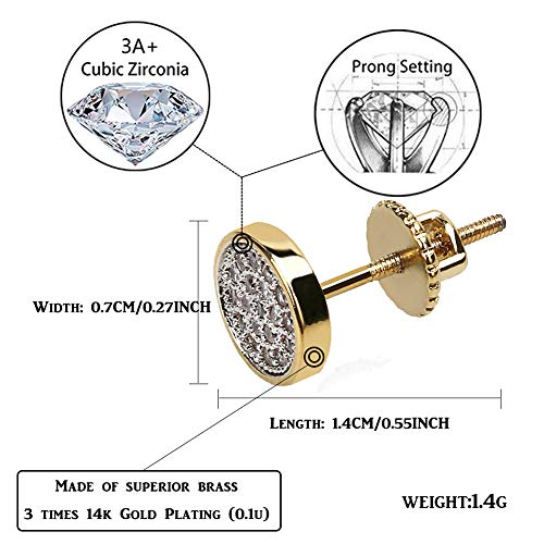 TOPGRILLZ 14K Golden Plated Screw Back Earrings For Men 5A+ Cubic Zirconia Cluster Round Stud Earrings Hypoallergenic For Men Aretes De Hombre2