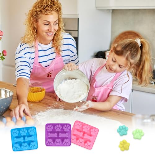 3 Stück Backmatte Hundekekse, Paw and Bone Hundekekse Backform, Backmatte Hundekekse für Schokolade, Süßigkeiten, Gelee, Eiswürfel, Hund Behandelt, Hundepfote und Knochenform