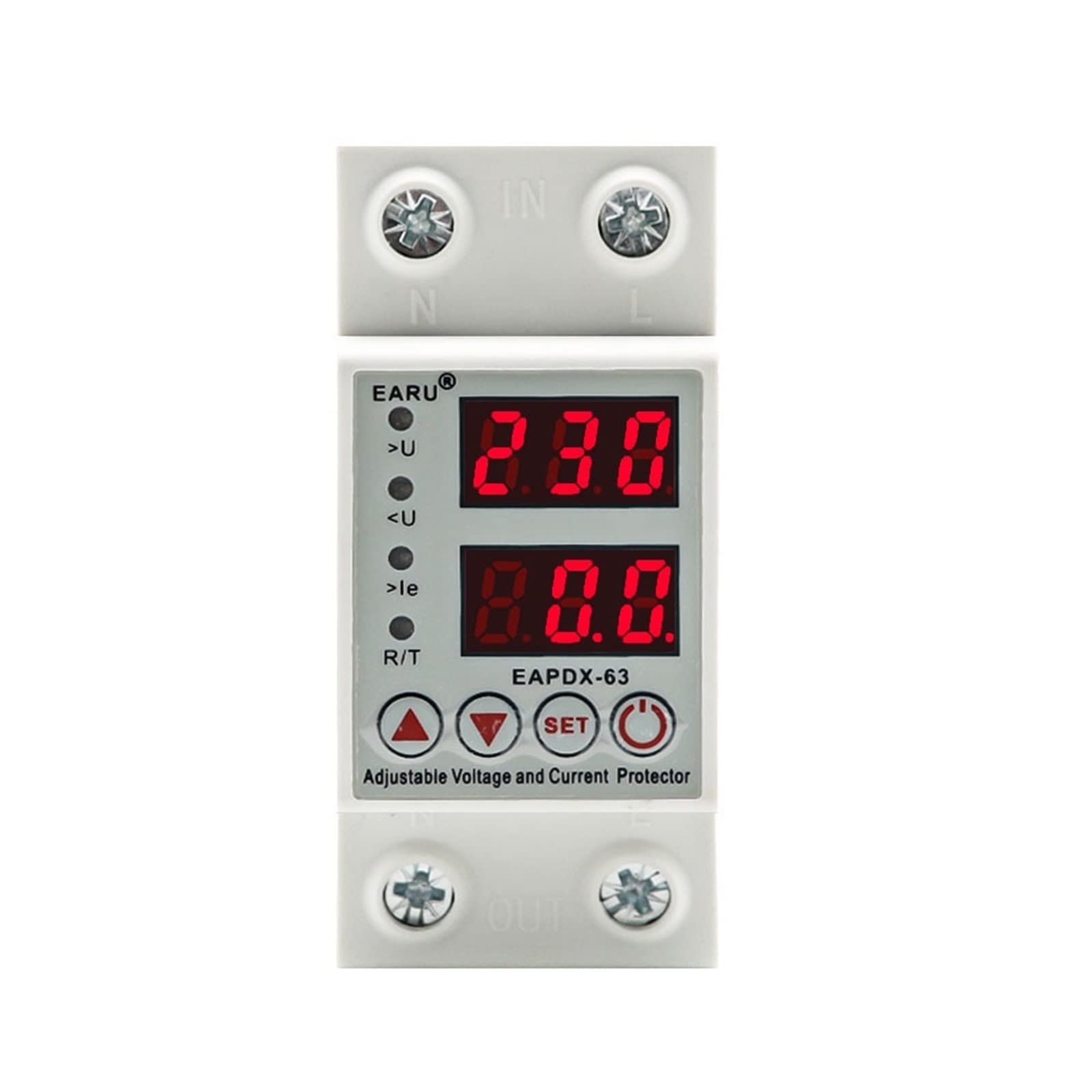 WBNFFUCYU 5Pcs Din Rail Dual Display Adjustable Over Voltage Current and Under Protective Device Protector Relay 40A 63A 220V 230V(40a,10 pcs)