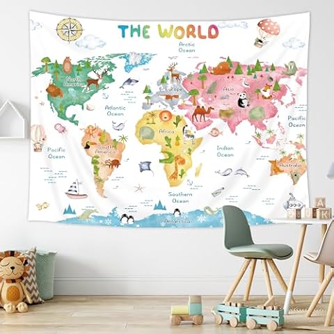 Riyidecor Kids Map Tapestry Cover