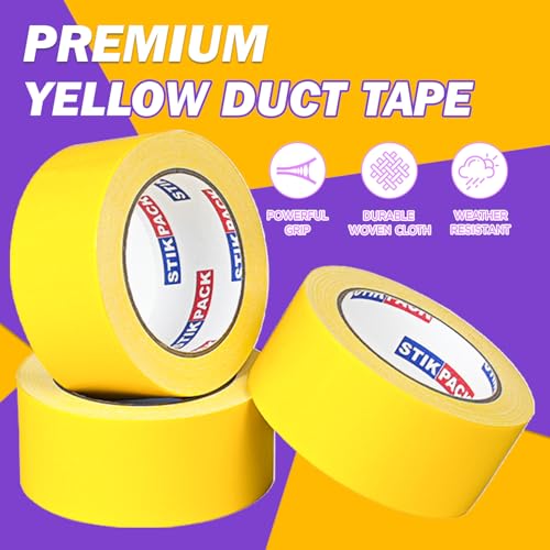 Image of 3 Rolls Yellow Duct Tape, Heavy Duty Strong Industrial Colored Duct Tape 9mil x 2inch x 25yds Flexible, No Residue, Waterproof and Tear by Hand, Multi-Use for Indoor & Outdoor Repairs