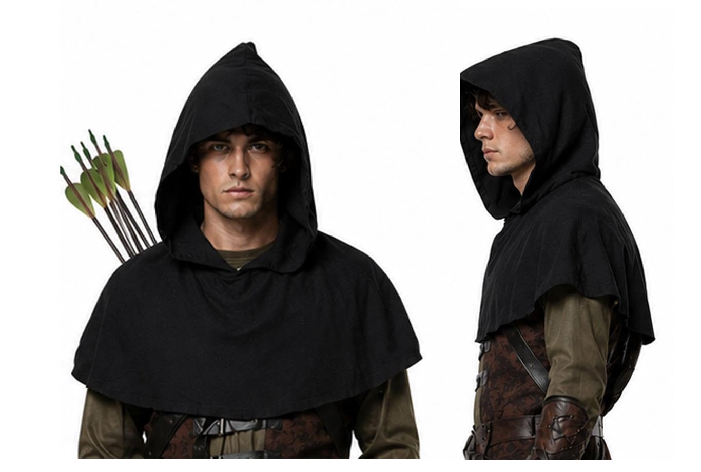The Dragons Den Adults Medieval Archers Fleece Hooded Cowl Robin Hood Fancy Dress Costume Accessory [Black]