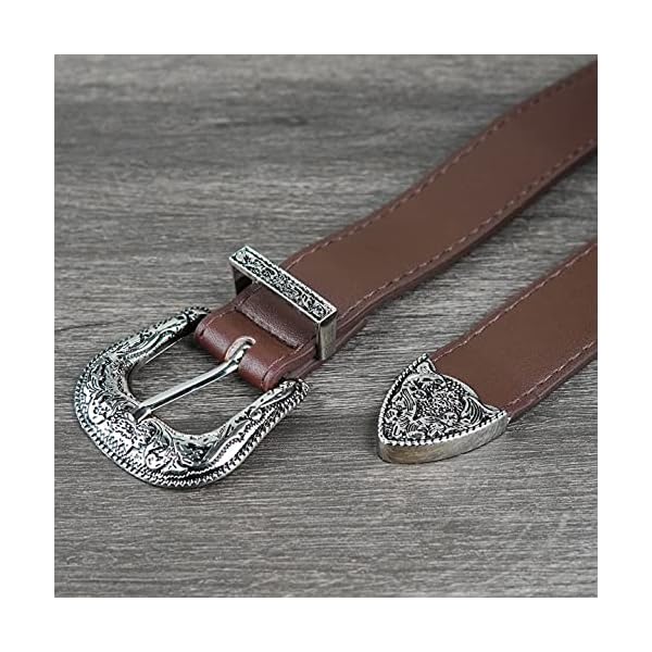 INOGIH Western-Leather-Belts-Women Vintage Waist-Belts with Hollow Out Flower Buckle, Coffee, One_Size - Image 8