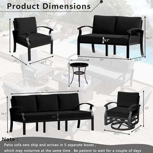 Aluminum-Patio-Furniture-Set-with-Fire-Pit-Table-7-Seats-Outdoor-Patio-Conversation-Sets-with-Swivel-Chair-Modern-Metal-Patio-Sectional-Sofa-with-Upgrade-Cushions-for-Patio-Backyard-Dark-Grey Aluminum Patio Furniture Set with Fire Pit Table 7 Seats Outdoor Patio Conversation Sets with Swivel Chair Modern Metal Patio Sectional Sofa with Upgrade Cushions for Patio Backyard Dark Grey