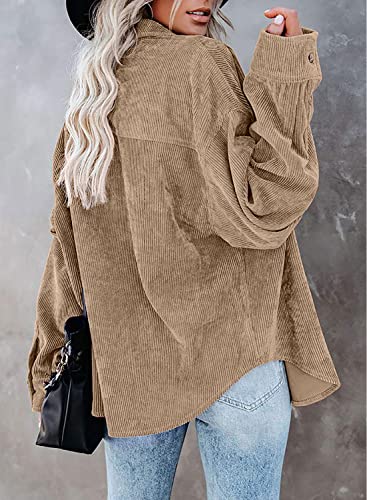 MIHOLL Womens Corduroy Button Down Shirts Casual Long Sleeve Jacket Oversized Boyfriend Blouses Tops with Pockets2