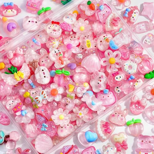 VIDSTW 100 Pièces Charms Résine Mignon pour Slime Translucide DIY Bijoux de Telephone Kawaii Motif Dessin Animé Breloques pour Ongles en Résine Lavable 4 x 3 cm...
