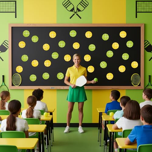 Image of Glitter Pickleball Cutouts - 100Pcs Green Yellow Sport Ball Bulletin DIY Paper Cuts Party Decoration Pickleball Shaped Glitter Paper Cutouts for Sport Party Supplies Birthday Classroom Wall Decor