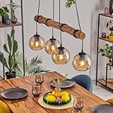  Lámpara colgante Koyoto de HOFSTEIN, 4 luces de metal/madera/cristal en negro/natural/ámbar, lámpara colgante Boho con pantallas de cristal, vigas de madera, máx. 150 cm, E27, comedor, salón, cocina