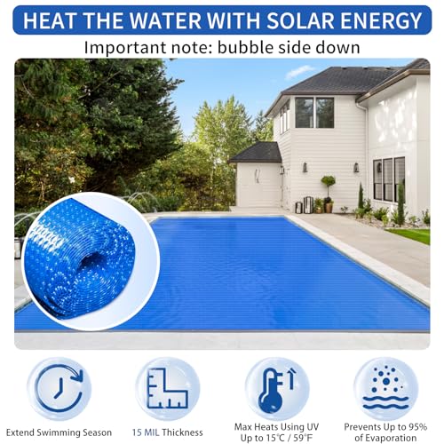 Solar Pool Covers for Inground and Above Ground Swimming Pools: 12 x 24 Foot Thermal Blanket
