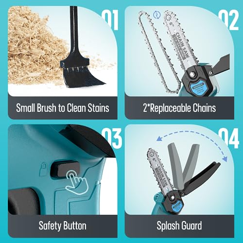 Mini Chainsaw Cordless, 6Inch Portable Small Chain Saw Battery Powered, Handheld Chainsaws with 2 * 24V 2.0MAH Powered Rechargeable Battery for Tree/Wood Cutting Trimming Craftsman Gardening Pruning - Image 6