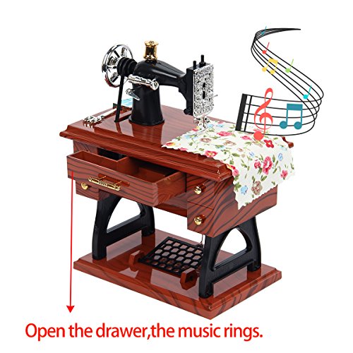 Image of Vintage Music Box Mini Sewing Machine Mechanical Toy Home Table Decoration Gift