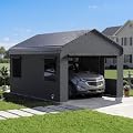 HOMSHADE 10x15FT Metal Carport with Removable Sidewalls & Windows, Heavy-Duty Enclosed Car Port Canopy with Galvanized Frame and Roof, Outdoor Garage Shelter for Cars, Truck, Boat, Tractor, Tools