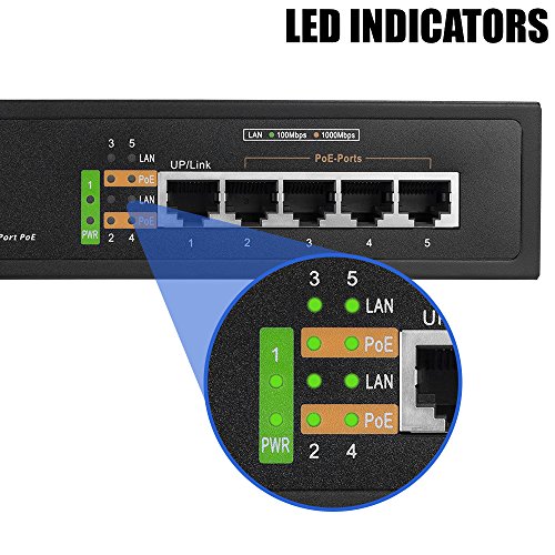 BV-Tech 5 Port Gigabit PoE+ Switch (4 PoE+ Ports | 1 Uplink Port) – 65W – 802.3at – POE-SW501G - Image 5