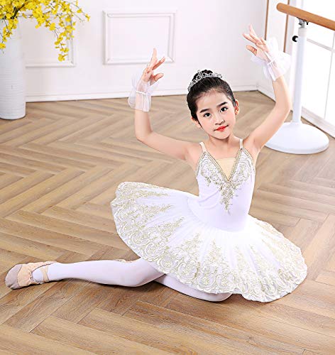 Zx Girl's Camisole Skirted Leotard Ballet Sparkle Lace Swan Lake Tutu Ballerina Costumes Competition Dress, 005 White, 6-7 Years #TOP5