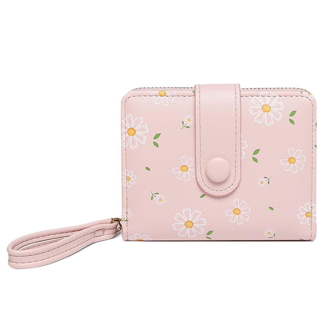 Sunwel Fashion Cute Daisy Flowers Print Wallets with Exterior Zipper Around Coin Purse Bifold Bill Wallet with Credit Card Holder Id Window