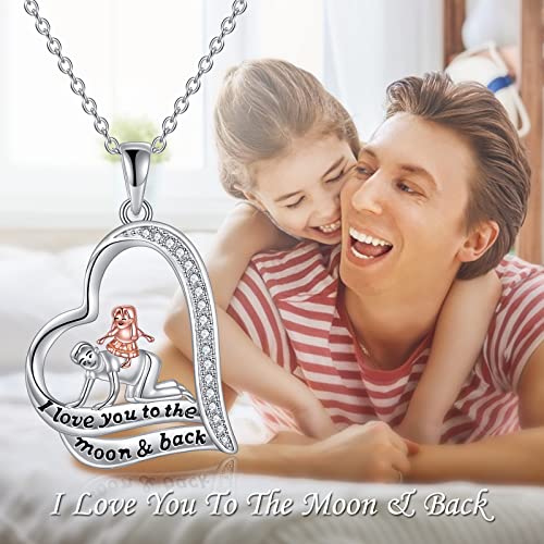 POPKIMI S925 Sterling Silver Daughter Necklace from Dad Daughter Gifts from Dad I Love You to The Moon and Back Heart Pendant Jewelry - Thumbnail 2