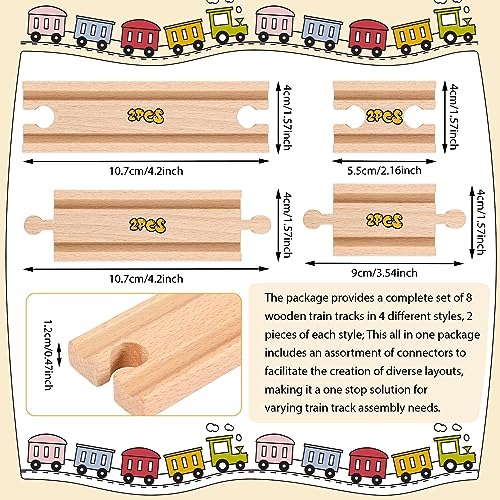 liliful pack of 8 wood train track expansion packs compatible with most train tracks 2 sizesmixed straight