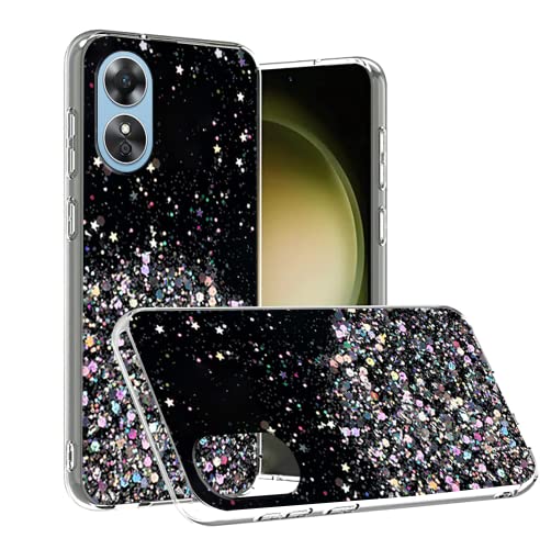 Compatibile con Cover Oppo A17 Glitter Trasparente Custodia Oppo A17 Sottile Brillantini Case silicone nero