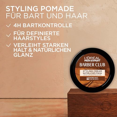4. Bild von L'Oréal Men Expert Bart Styling Pomade für Männer, Haar- und Bartwachs für einen definierten Style, Bartpflege für Herren mit holzigem Duft und ätherischem Zedernholzöl, Barber Club, 1 x 75 ml 75 ml (1er Pack)