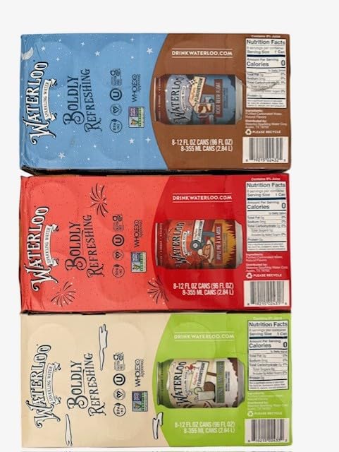 Waterloo limited edition sparkling water, 24 pack, 12 fl oz cans : 8 coconut lime cooler, 8 apple pie a la mode, 8 rootbeer float