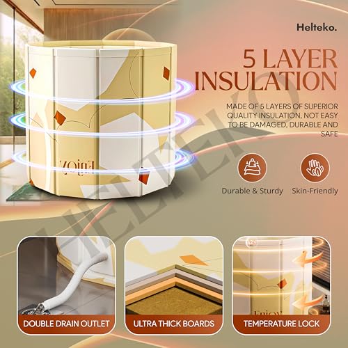 Image of Helteko Bath Tub for Adult for Bathroom, Foldable Tub for Home Use with Drainage Hole, Thickened Insulated Ice Bath Tub, Inflatable BathTub for Adults, Ice BathTub for Adults (Yellow Flower)