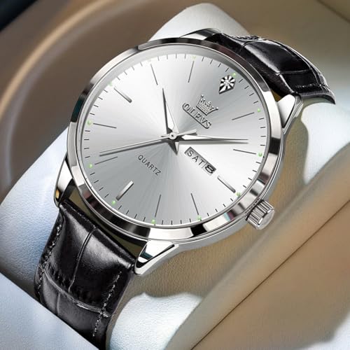 Image of OLEVS Men Watches Dress Waterproof Leather Band Classic Large Face Luxury Watches for Men Casual Fashioned Nice Analog Watch Men Day Date Easy Reader Quartz Original Business Adjustable Watches Men