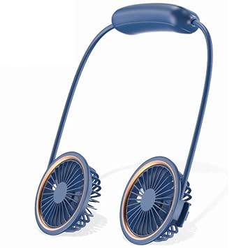ShanSon Portable Neck Fan Hands Free Bladeless Mini Fan 3 Speeds Adjustment Battery Operated Personal Fan Headphone Design Wearable USB Rechargeable Small Fan for Traveling Office,Blue