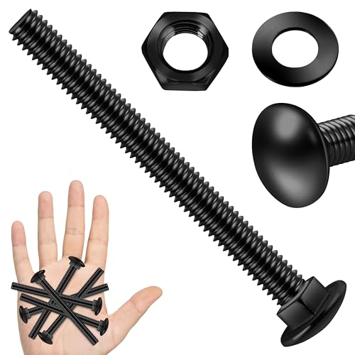 Image of (14 Sets) 1 /4-20 x 3 Carriage Bolts with Nuts and Washers, 304 Stainless Steel Round Head Square Neck 1 /4 Carriage Bolts Screws, Full Thread Black Oxided for Outdoor