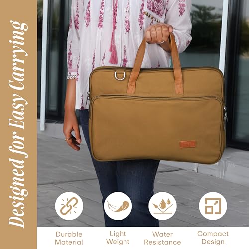 Image of Protecta Windfall Office Laptop Bag for Men Women Durable 15.6 Inch Laptop Messenger Bag Water-Repellent Canvas Look Padded Laptop Sleeve Vibrant Colour Professional Comfortable Design MacBook Khaki