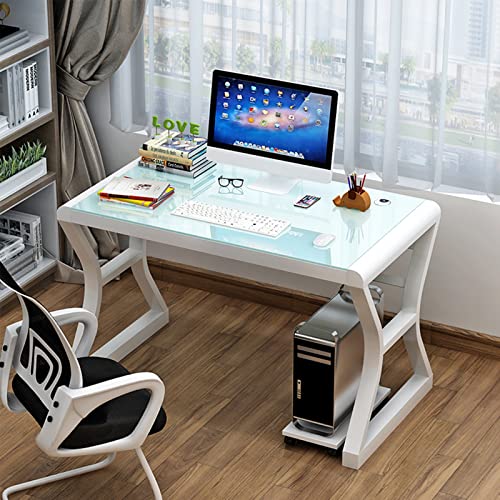 Bureau Informatique Avec Cadre Métallique Et Plateau En Verre,Bureau D'ordinateur Portable De Bureau Moderne En Verre Simple,Multi Fonctionnel Tableau...