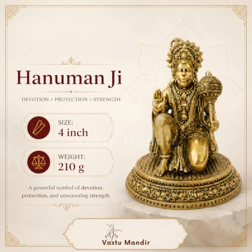 Image of Brass Hanuman Ji Idol, Vastu Remedy for Strength (4 Inch, 210 g)