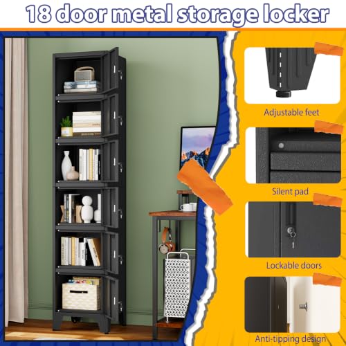 Image of PAOFIN 71 inch Tall Narrow Storage Lock Cabinet | Metal Filing Cabinets with 6 Locker Drawers for Home Office, Bathroom, Living Room, Dinning Room (Black)