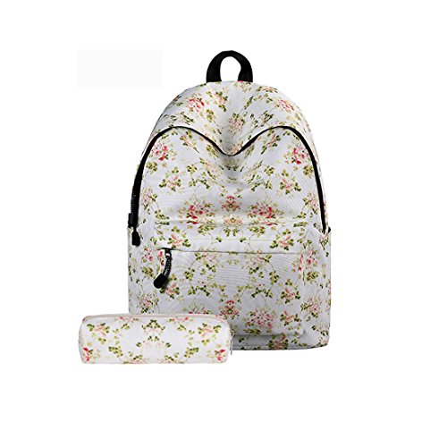 Juego de 2 Backpack Mochilas Escolares Mujer Lona Bolsa Casual Hombro Mensajero con estuche