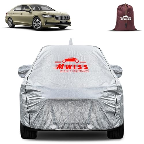 Image of Waterproof Car Body Cover for Skoda Superb | Mirror & Antenna Pocket Anti-Scratch with Soft Cotton Inner Lining Triple Stitched Protection| Heat Resistant | Rain Protection (Silver)