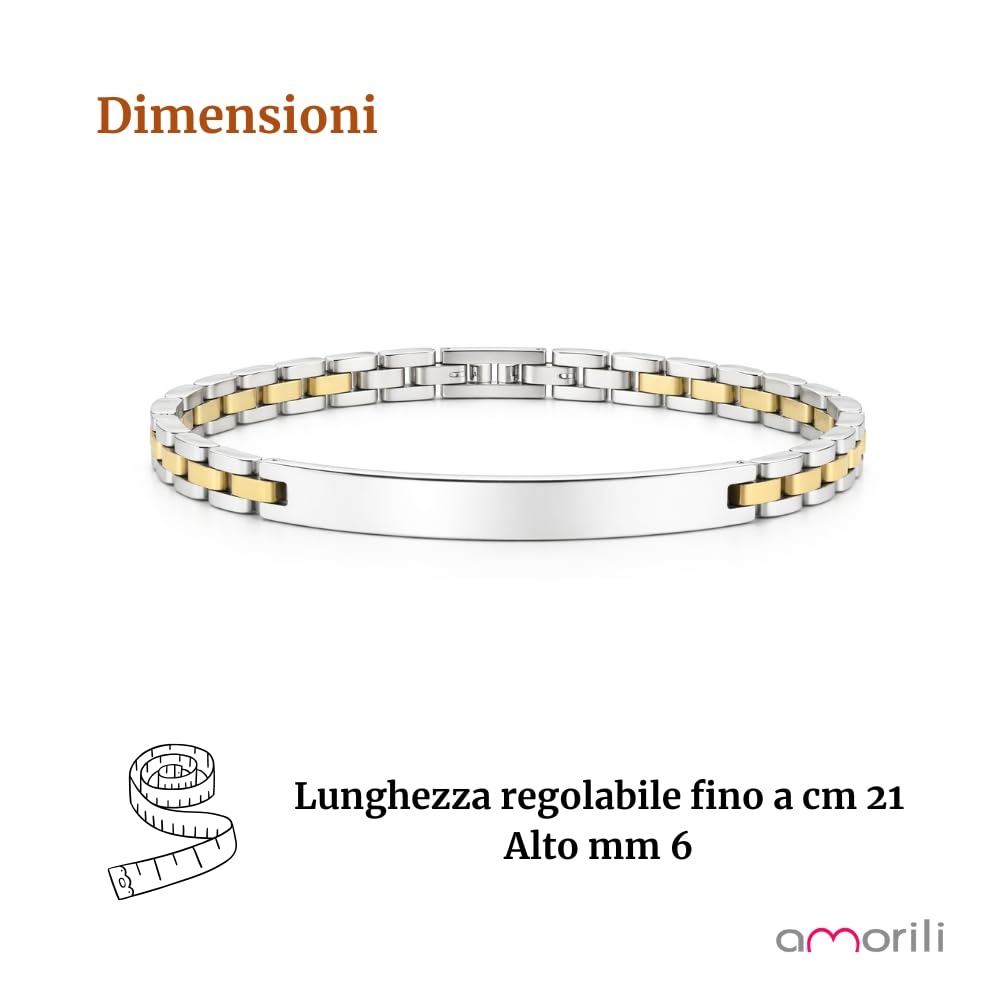 Bracciale Uomo Personalizzabile con Incisione in Acciaio Inox Maglia President con Dettagli Dorati – Gioiello Maschile Personalizzato con Frasi e Date – Idea Regalo Uomo bcc3183