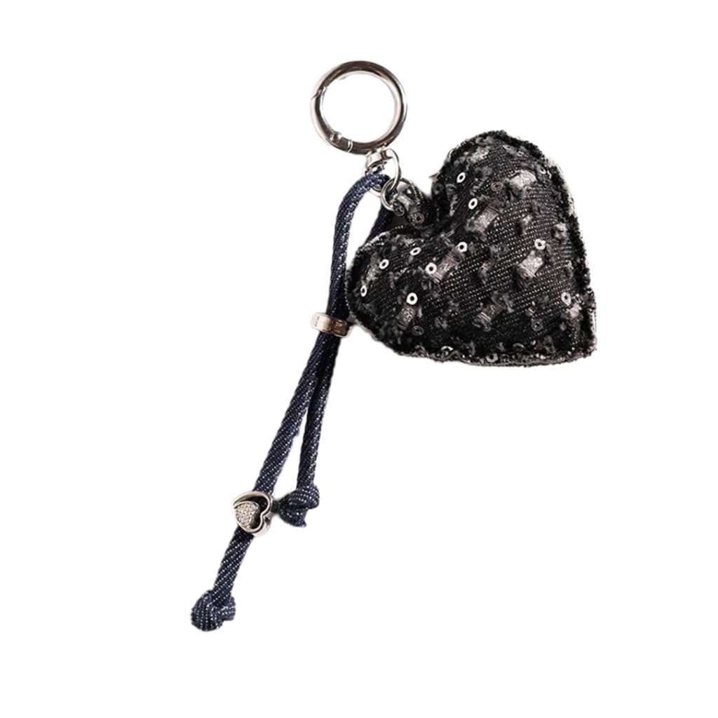 Elnwnnkc Lovely Cartoon Denims Heart Keychain for Women Girls Trendy Bag Charm Lightweight