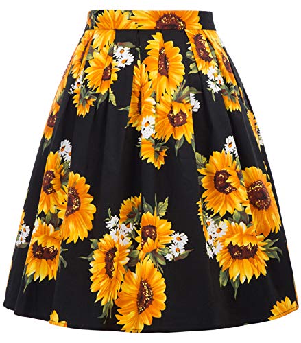 GRACE KARIN Donna Gonna Vintage Vita Alta Pieghe Gonna Linea A con Tasche Midi Longuette CL6294-32 XL