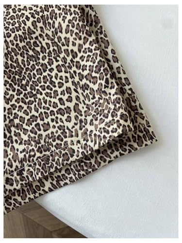 GORGLITTER Women's Leopard Cheetah Wide Leg Pants Y2k Flare Shirred Bell Bottom Paperbag Trousers4