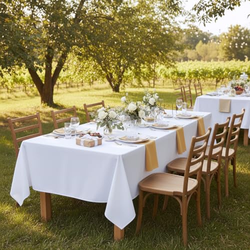 Image of sancua Rectangle Tablecloth - 60 x 84 Inch - Stain and Wrinkle Resistant Washable Polyester Table Cloth, Decorative Fabric Table Cover for Dining Tables, Buffet Parties and Camping, White
