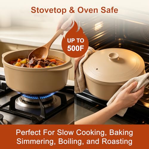Image of MAGNIFIQUE Slow Cooker, 4.5 Quart 8-in-1 Clay Pot Multi-Cooker, Non-Toxic Slow Cooker with Removable Clay Pot, for Rice, Pasta, Steam & Proof, Nonstick, Oven Safe Pot to 500F, Brown