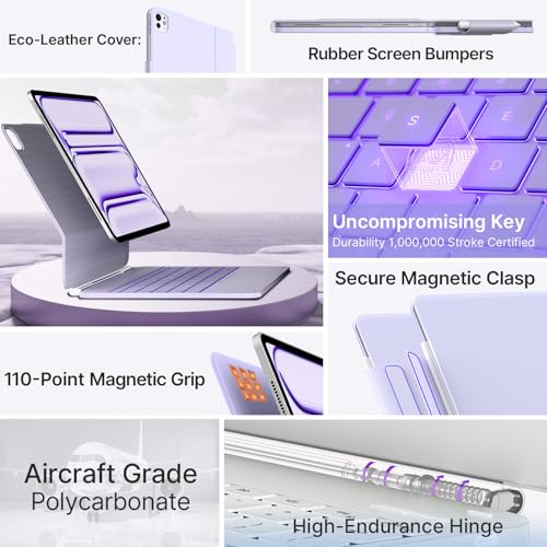Image of typecase Keyboard Case for iPad Pro 13-inch (M5 2025 / M4 2024), Magic Keyboard with 11 Colors Backlight, Keyboard Case with Pencil Holder, Multi-Touch Trackpad, Easy-Set Magnetic Stand, Light Purple