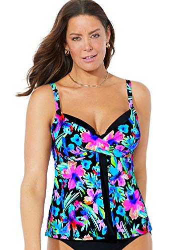 Swimsuits For All Women's Plus Size Faux Flyaway Underwire Tankini Top with Adjustable Straps