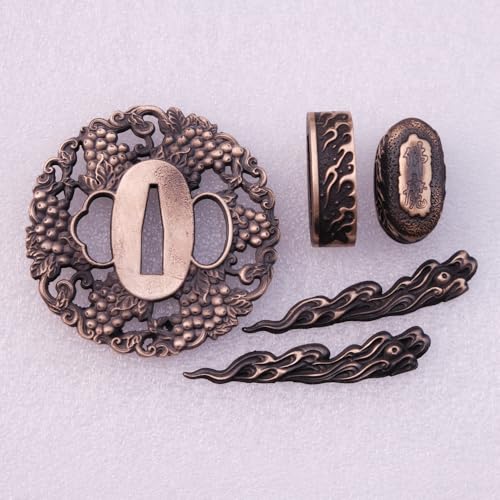 BOHIHYU Antique Copper Samurai Tsuba Fuchi Kashira Menuk Set - Dragon Phoenix Buddha Demon Floral Motif (GTS10, 7.5x7.5cm)