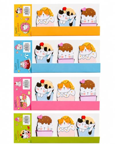 Image of Cute Kawaii Cat Sticky Notes for Planner, Notebook, Journals, Office & School Supplies for Kids-Pack of 4, Multicolor