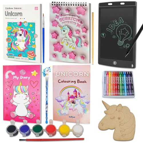 Kit artistico e fai da te con unicorno fantasy, libro magico ad acqua, libro da grattare, diario, libro da colorare, blocco per scrivere, regalo perfetto per compleanno o ritorno