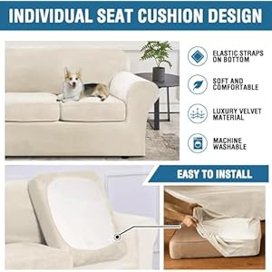 Hversailtex real velvet plush 3 piece stretch sofa covers couch covers for 2 cushion couch loveseat covers width up to 72 inch feature thick soft stay in place medium sofa ivory  urban country home decor