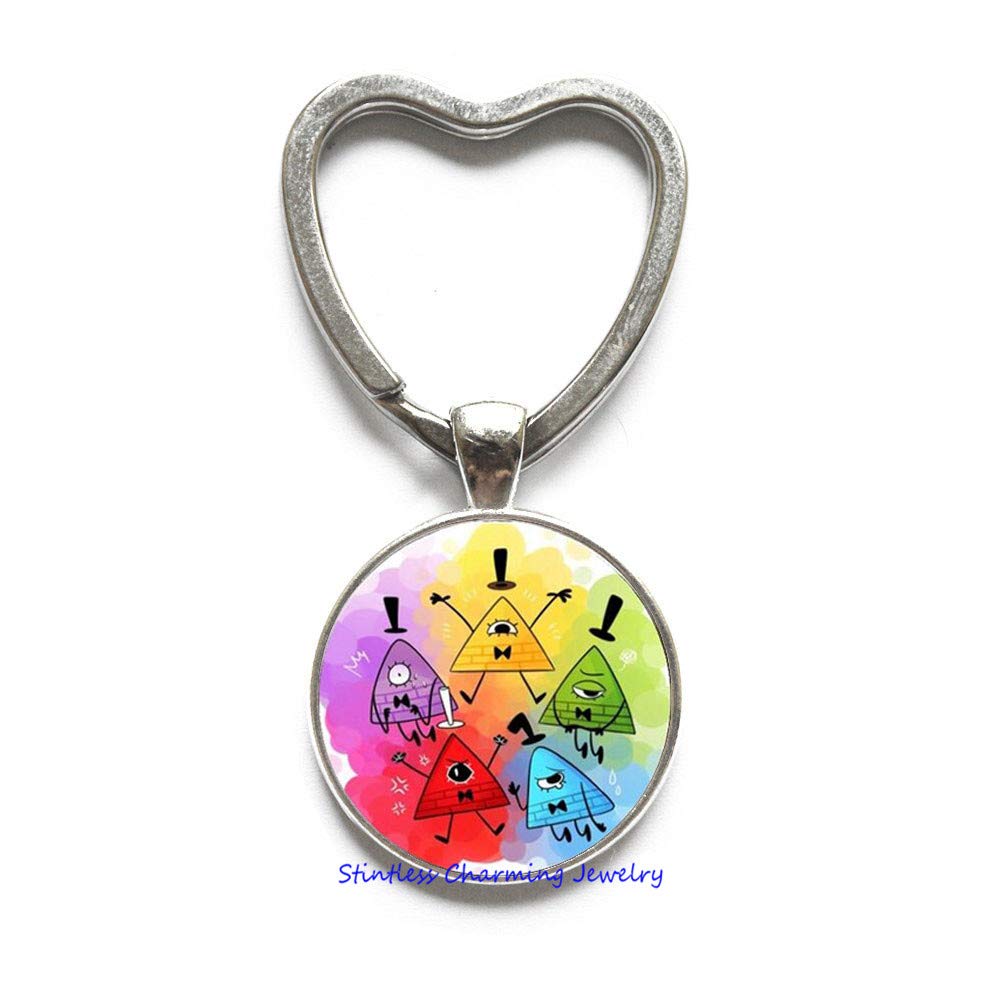 Bill Keychain-Gravity Falls Key Ring Keychain,Falls Jewelry,Gravity Key Ring,Bill Key Ring Cipher jewelry-JV27, 银色
